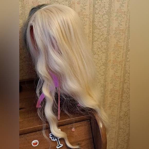 Sissy Princess Extra Long Curly Blonde Cosplay WigWith Bangs Lolita Wig 44 inch - Picture 6 of 6